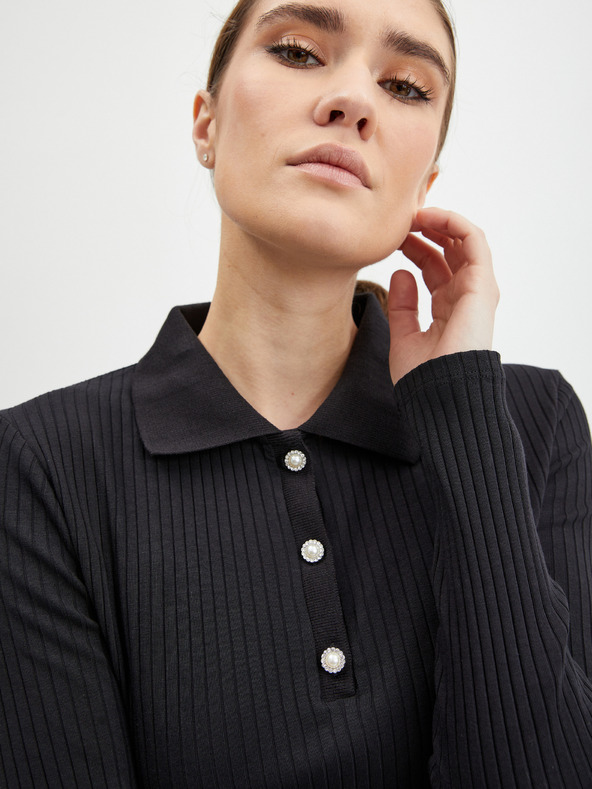 Orsay Bluză polo de damă neagră în dungi ORSAY