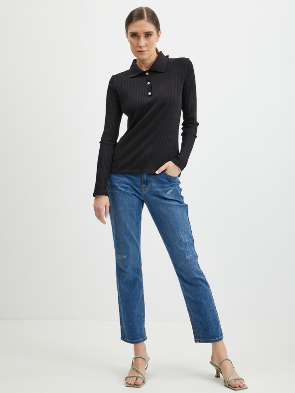 Orsay Bluză polo de damă neagră în dungi ORSAY