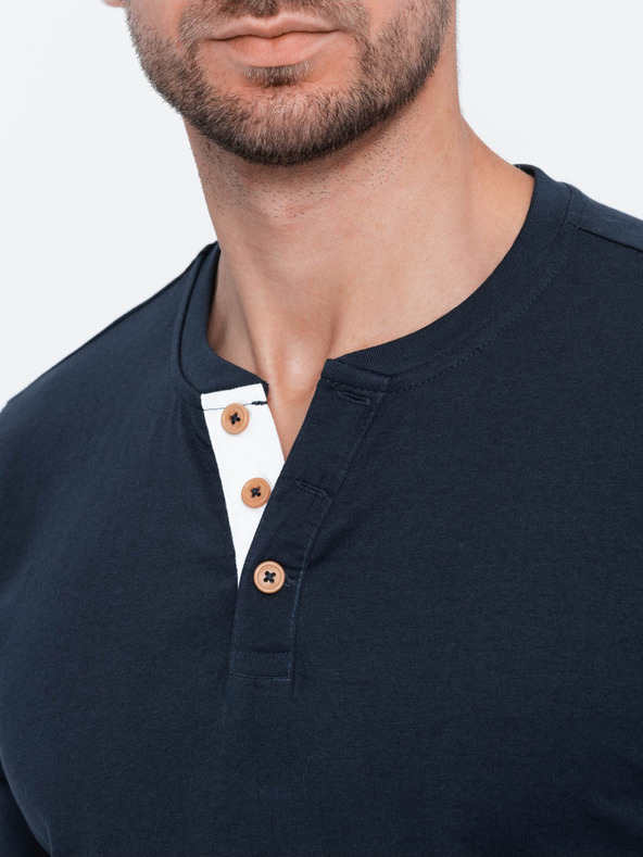 Ombre Clothing Cămașă bărbătească albastru închis cu nasturi în jos Ombre Clothing HENLEY