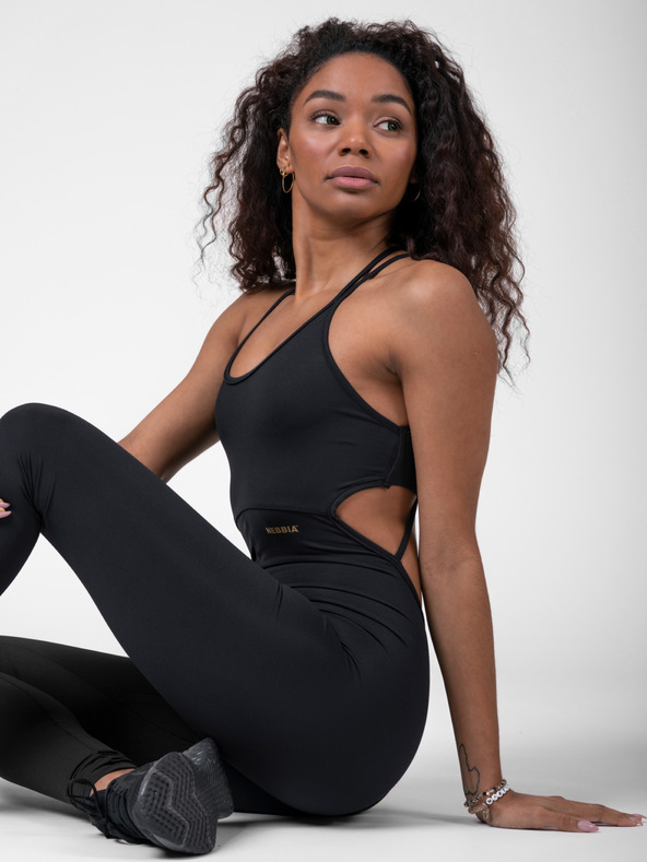 Nebbia Salopeta neagră pentru femei NEBBIA INTENSE Golden Jumpsuit 595