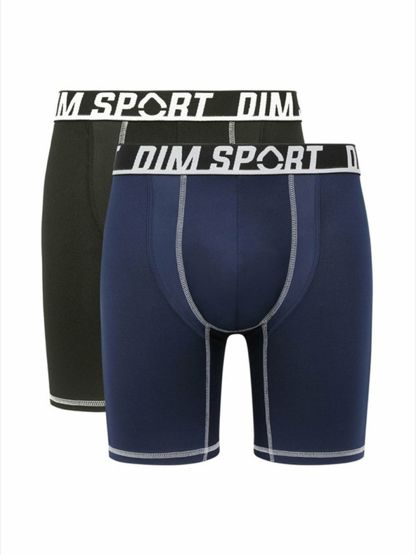 DIM Set de doi boxeri sport pentru bărbați în negru și albastru închis DIM SPORT LONG BOXER 2x