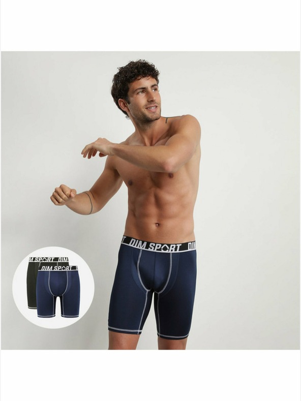 DIM Set de doi boxeri sport pentru bărbați în negru și albastru închis DIM SPORT LONG BOXER 2x