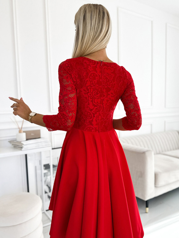 numoco Rochie cu decolteu din dantelă și spate mai lung - roșu Numoco NICOLLE