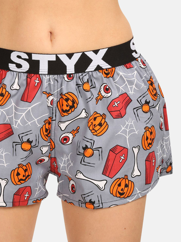 Styx Pantaloni scurți de somn cu model Styx portocaliu și gri pentru femei Sicrie de Halloween