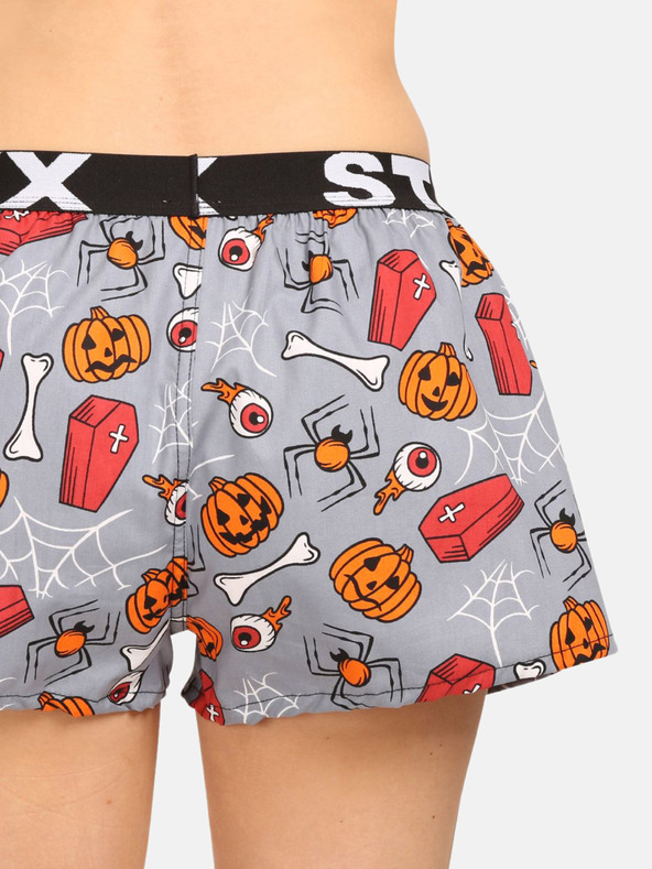 Styx Pantaloni scurți de somn cu model Styx portocaliu și gri pentru femei Sicrie de Halloween