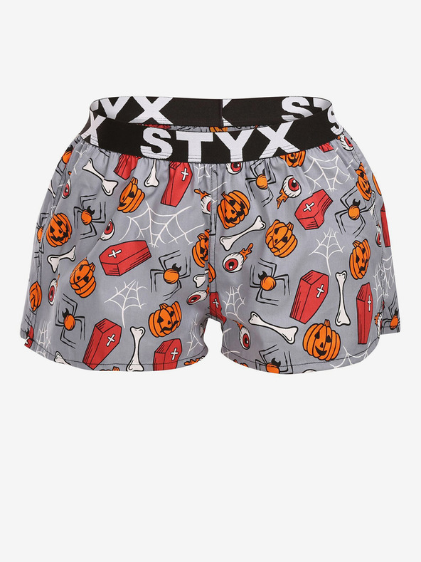 Styx Pantaloni scurți de somn cu model Styx portocaliu și gri pentru femei Sicrie de Halloween