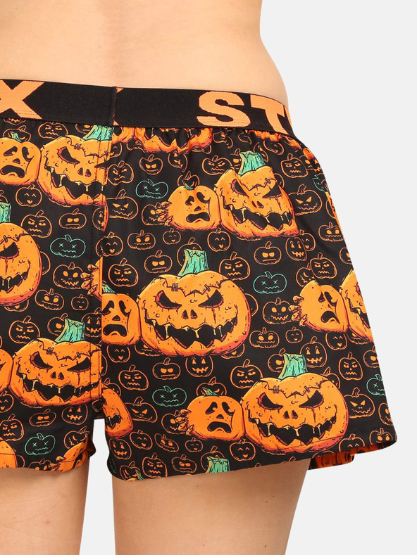 Styx Pantaloni scurți de somn cu model de dovleac de Halloween Styx pentru femei, negri și portocalii