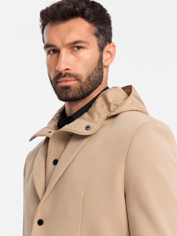 Ombre Clothing Jachetă cu glugă și guler înalt pentru bărbați, maro deschis Îmbrăcăminte Ombre