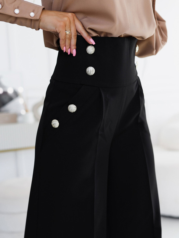 numoco Pantaloni eleganți negri pentru femei cu talie înaltă și picior lat, cu nasturi aurii Numoco