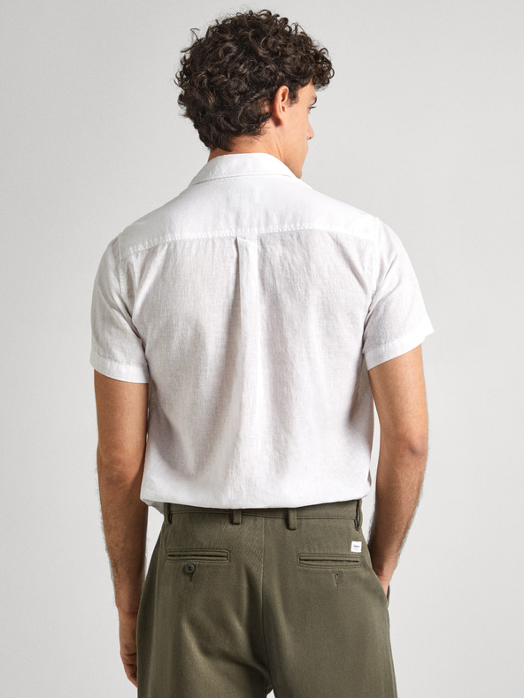 Pepe Jeans Cămașă albă din in cu mânecă scurtă pentru bărbați Pepe Jeans