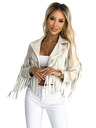 numoco Jachetă scurtă bej cu franjuri din piele ecologică fină