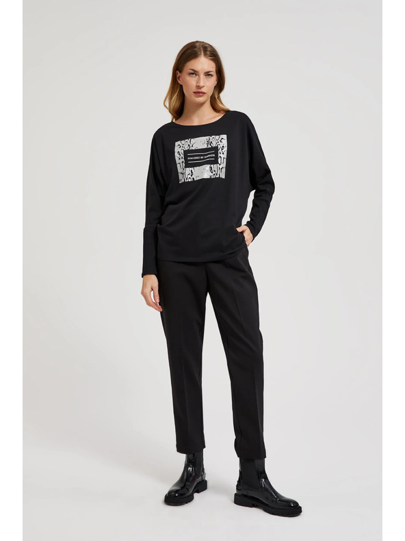 Moodo Top negru pentru femei cu mânecă lungă