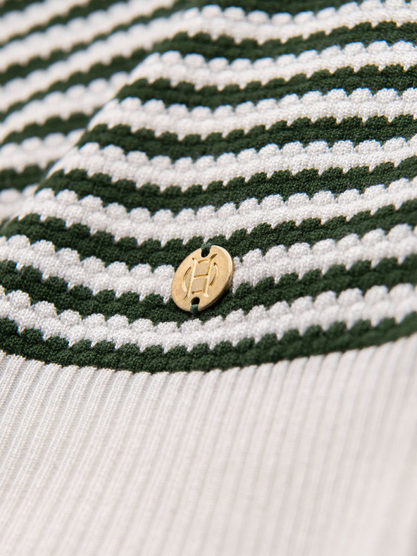 Ombre Clothing Tricou polo tricotat fără nasturi în dungi marinărești - alb și verde măslinie