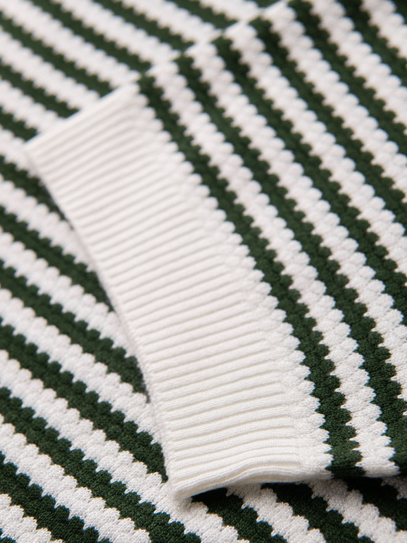 Ombre Clothing Tricou polo tricotat fără nasturi în dungi marinărești - alb și verde măslinie