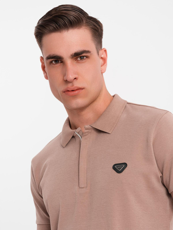 Ombre Clothing Tricou polo cu fermoar - maro deschis