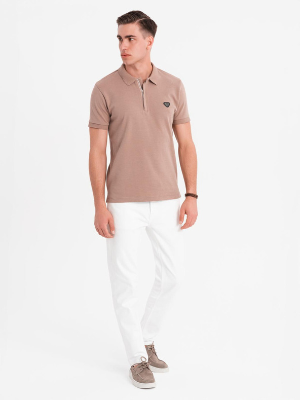 Ombre Clothing Tricou polo cu fermoar - maro deschis