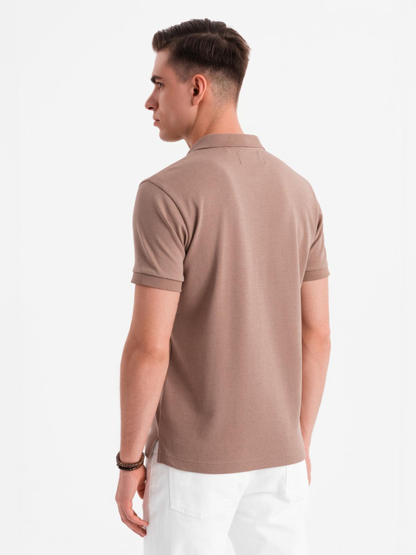 Ombre Clothing Tricou polo cu fermoar - maro deschis