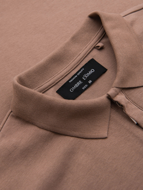 Ombre Clothing Tricou polo cu fermoar - maro deschis