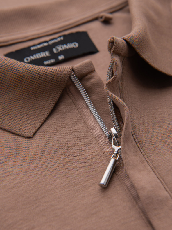 Ombre Clothing Tricou polo cu fermoar - maro deschis