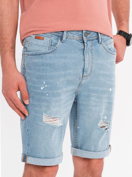 Ombre Clothing Pantaloni scurți din denim pentru bărbați cu nohavice rupte - albastru deschis
