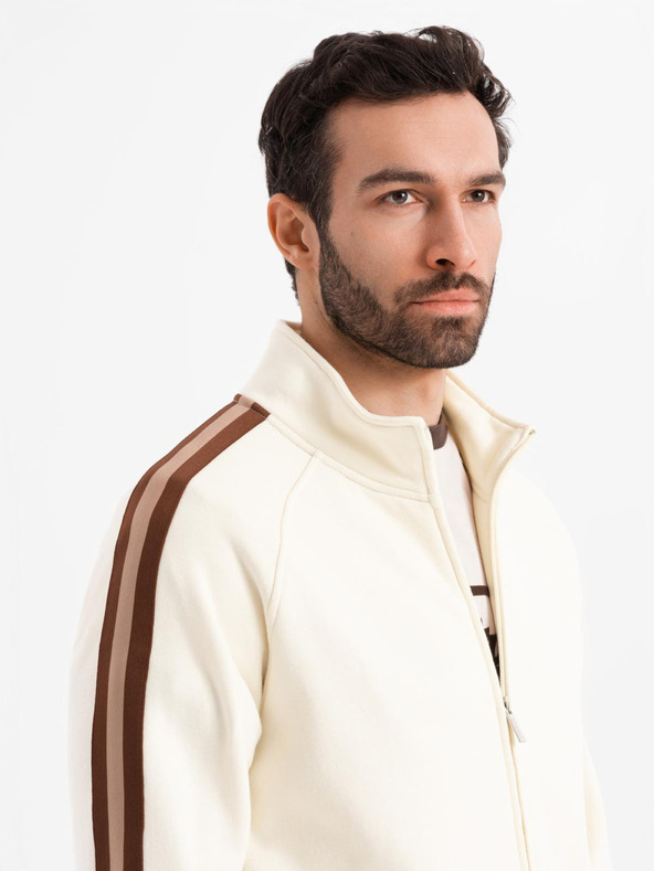 Ombre Clothing Hanorac pentru bărbați cu guler înalt și bordură - crem