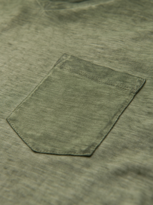 Ombre Clothing Tricou din bumbac pentru bărbați cu decolteu în V și efect spălat - măsliniu