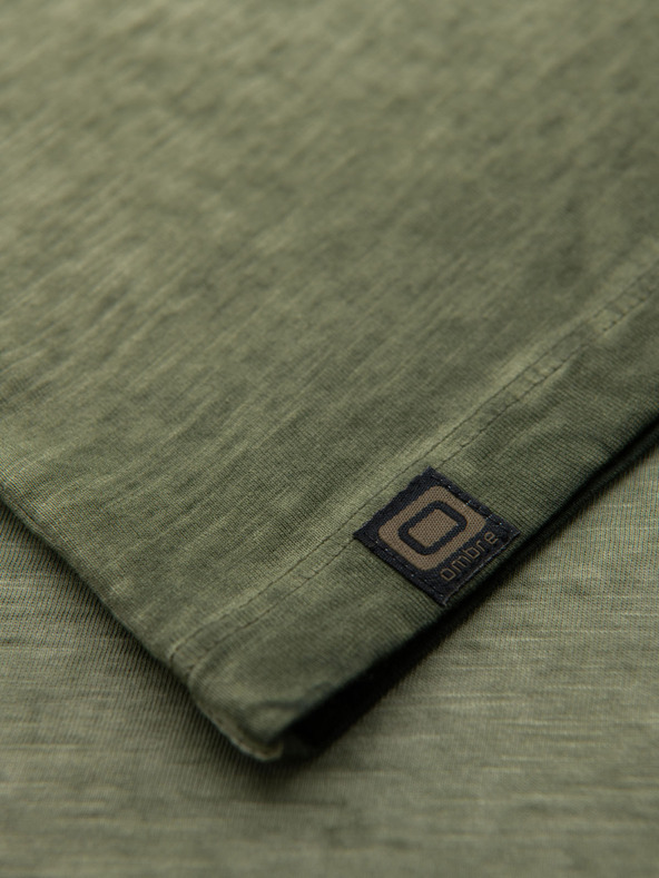 Ombre Clothing Tricou din bumbac pentru bărbați cu decolteu în V și efect spălat - măsliniu