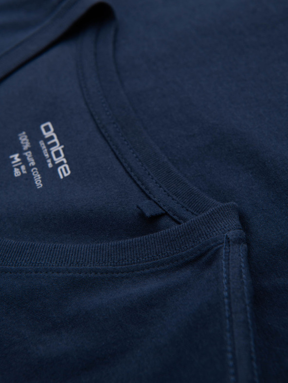 Ombre Clothing Tricou clasic BASIC din bumbac pentru bărbați cu decolteu în V - albastru închis