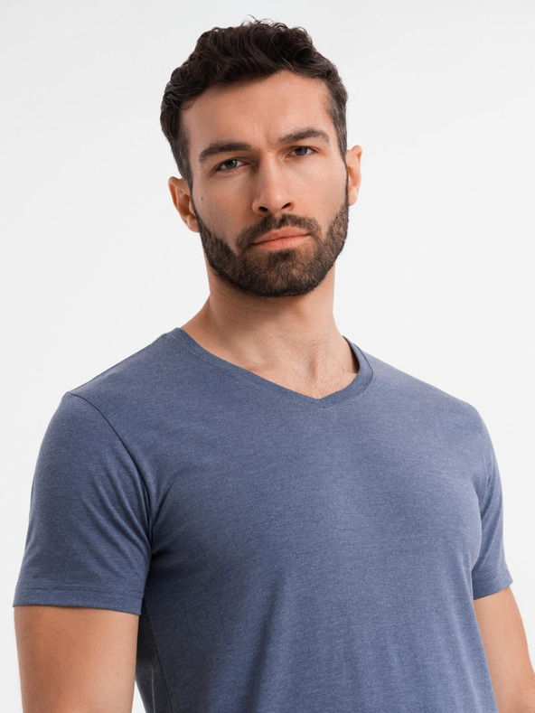 Ombre Clothing Tricou clasic BASIC din bumbac pentru bărbați cu decolteu în V - albastru melanj
