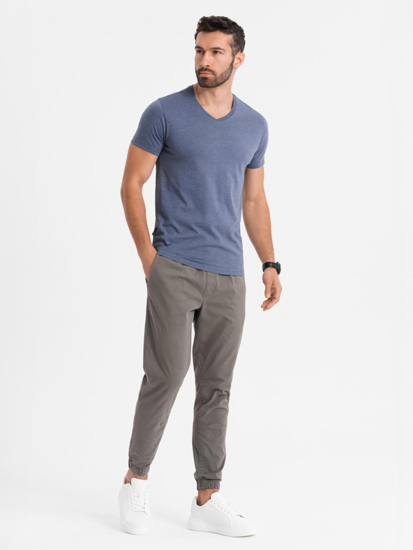 Ombre Clothing Tricou clasic BASIC din bumbac pentru bărbați cu decolteu în V - albastru melanj