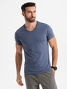 Ombre Clothing Tricou clasic BASIC din bumbac pentru bărbați cu decolteu în V - albastru melanj