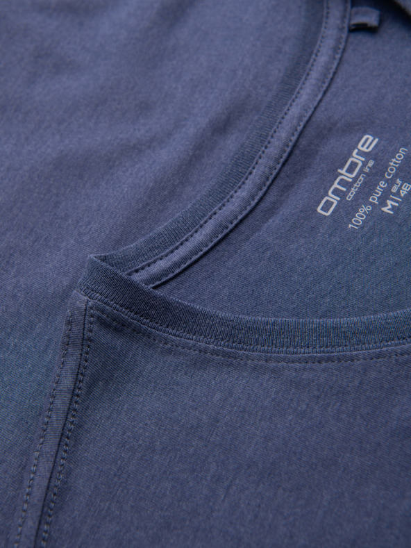 Ombre Clothing Tricou clasic BASIC din bumbac pentru bărbați cu decolteu în V - albastru melanj