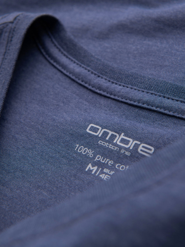 Ombre Clothing Tricou clasic BASIC din bumbac pentru bărbați cu decolteu în V - albastru melanj