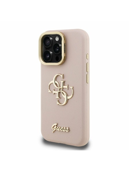 Guess Guess PU Granulat 4G Logo Suport Ramă Cameră Carcasă spate pentru iPhone 16 Pro Max Roz