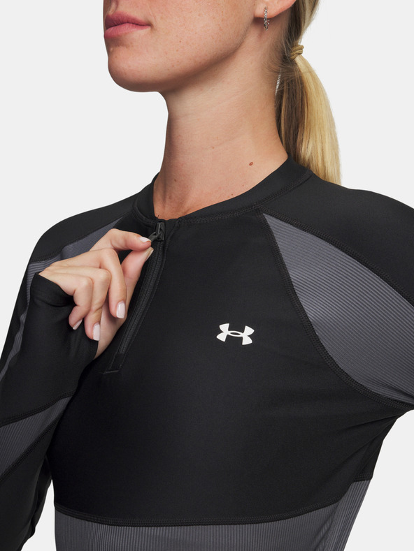 Under Armour Tricou damă Under Armour UA HG Rib 1/4 Fermoar-NEGRU