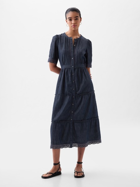 GAP Rochie midi din denim cu dantelă GAP