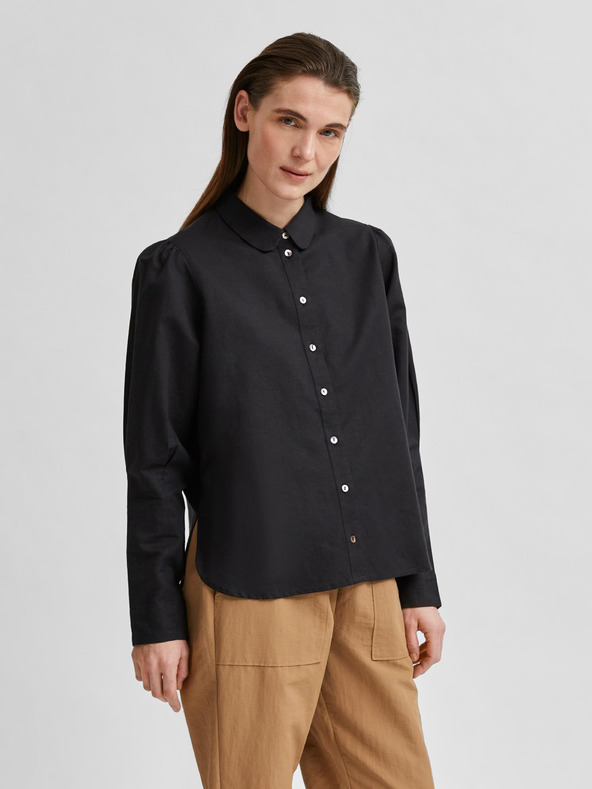 Selected Femme Cămașă lejeră din in negru Selected Femme Sybilla