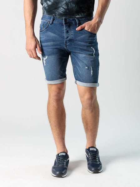 Devergo Pantaloni scurți din denim albastru închis pentru bărbați, cu efect rupt Devergo