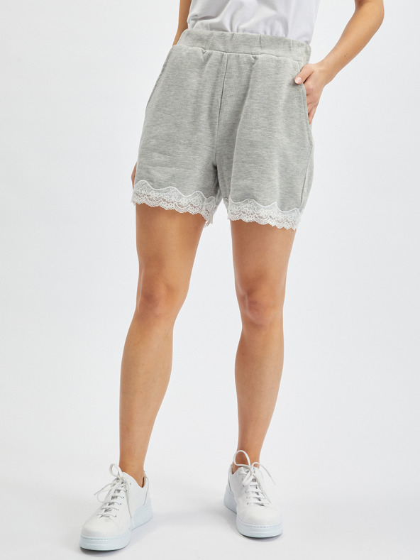Orsay Pantaloni scurți de trening de damă gri deschis cu dantelă ORSAY
