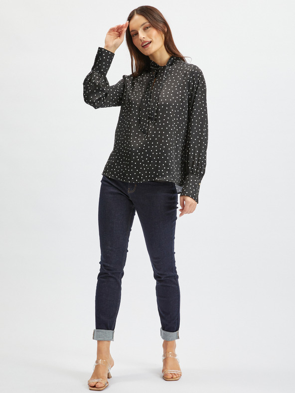 Orsay Bluză de damă neagră cu buline din satin ORSAY