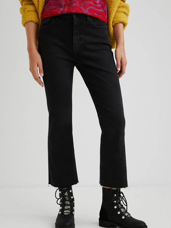 Desigual Blugi negri pentru femei Desigual Selva cropped bootcut
