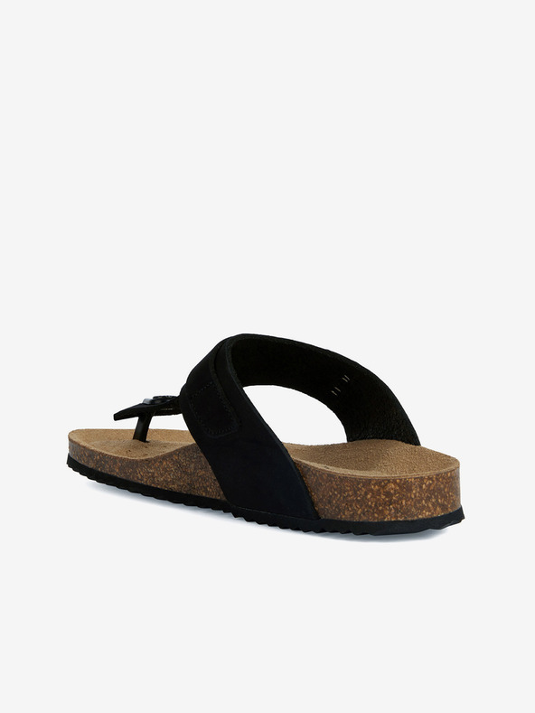 Geox Șlapi negri din piele pentru femei Geox