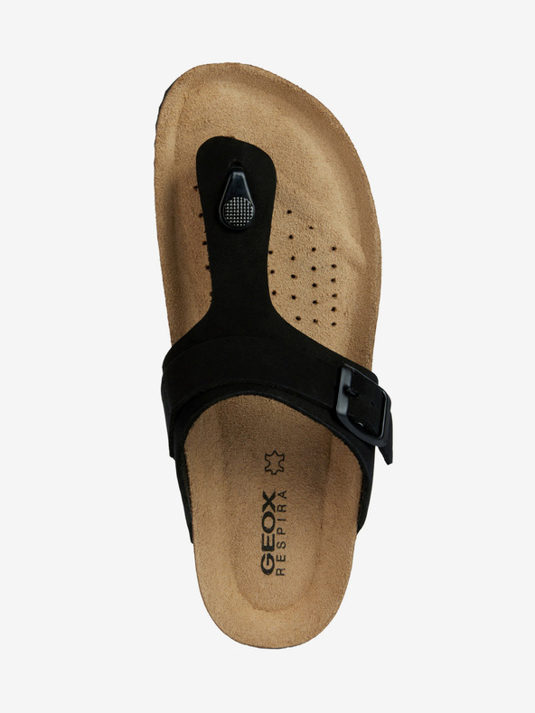 Geox Șlapi negri din piele pentru femei Geox