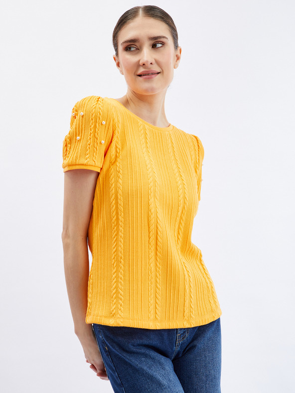 Orsay Tricou de dama galben cu detalii decorative ORSAY