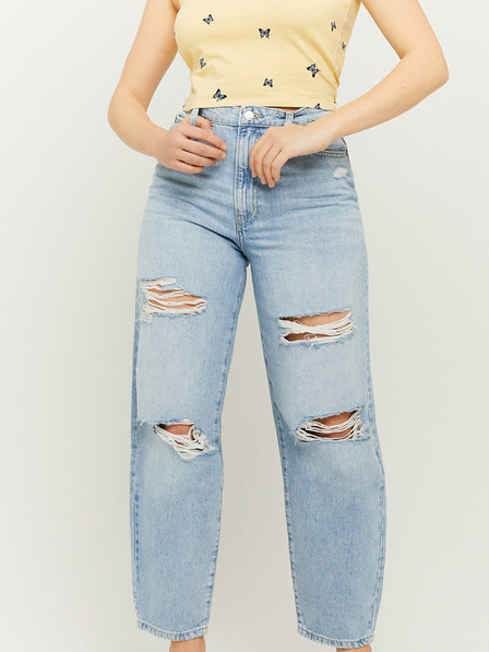 TALLY WEiJL Blugi cropped straight fit albastru deschis cu efect rupt TALLY WEiJL