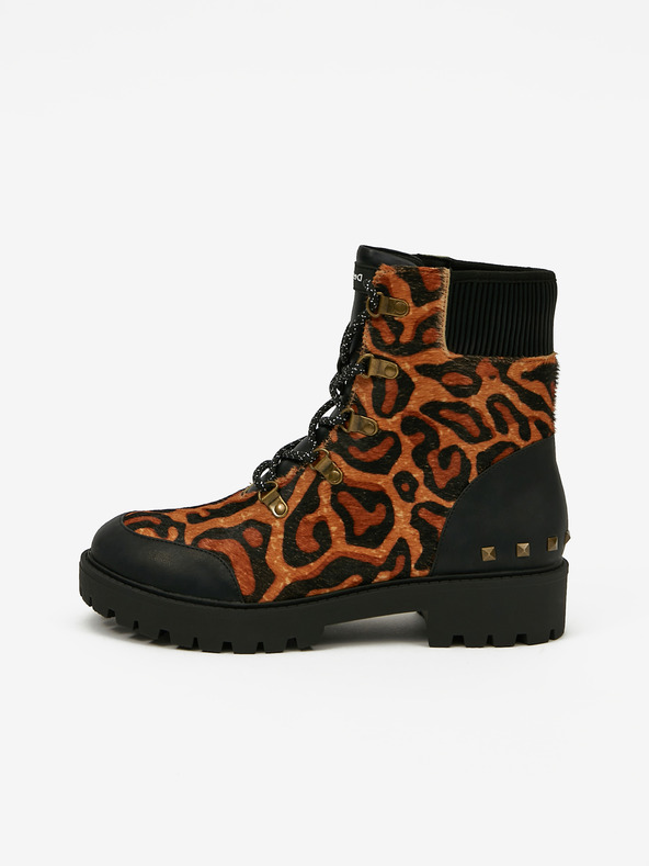 Desigual Biker Leopard Ghete pe gleznă Maro