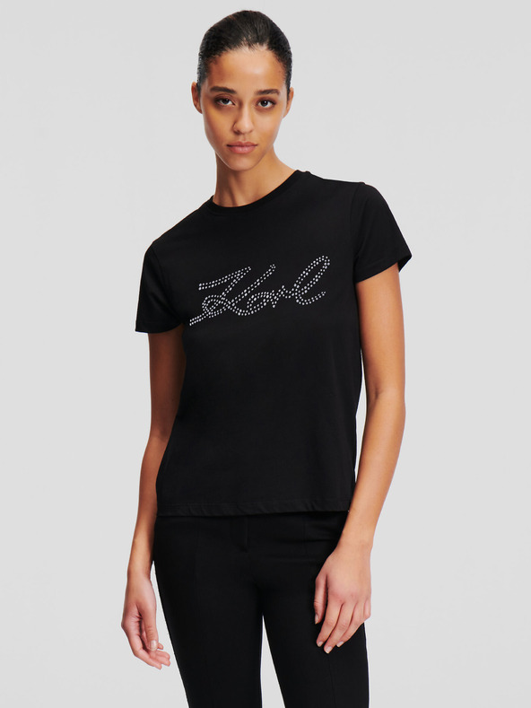 Karl Lagerfeld Tricou negru pentru femei KARL LAGERFELD Rhinestone Logo