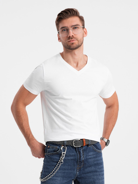 Ombre Clothing Tricou alb cu decolteu în V pentru bărbați Ombre Clothing