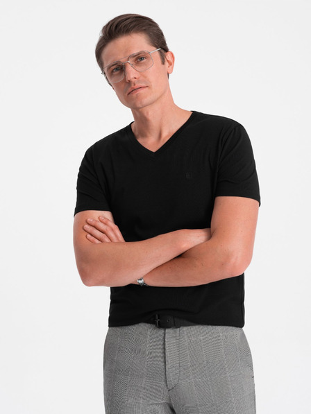 Ombre Clothing Tricou negru cu gât în V pentru bărbați Ombre Clothing