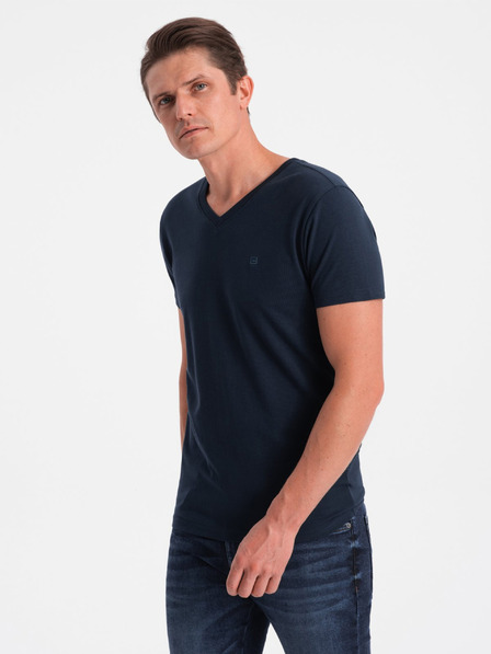 Ombre Clothing Albastru închis bărbați v-neck T-shirt Ombre Clothing
